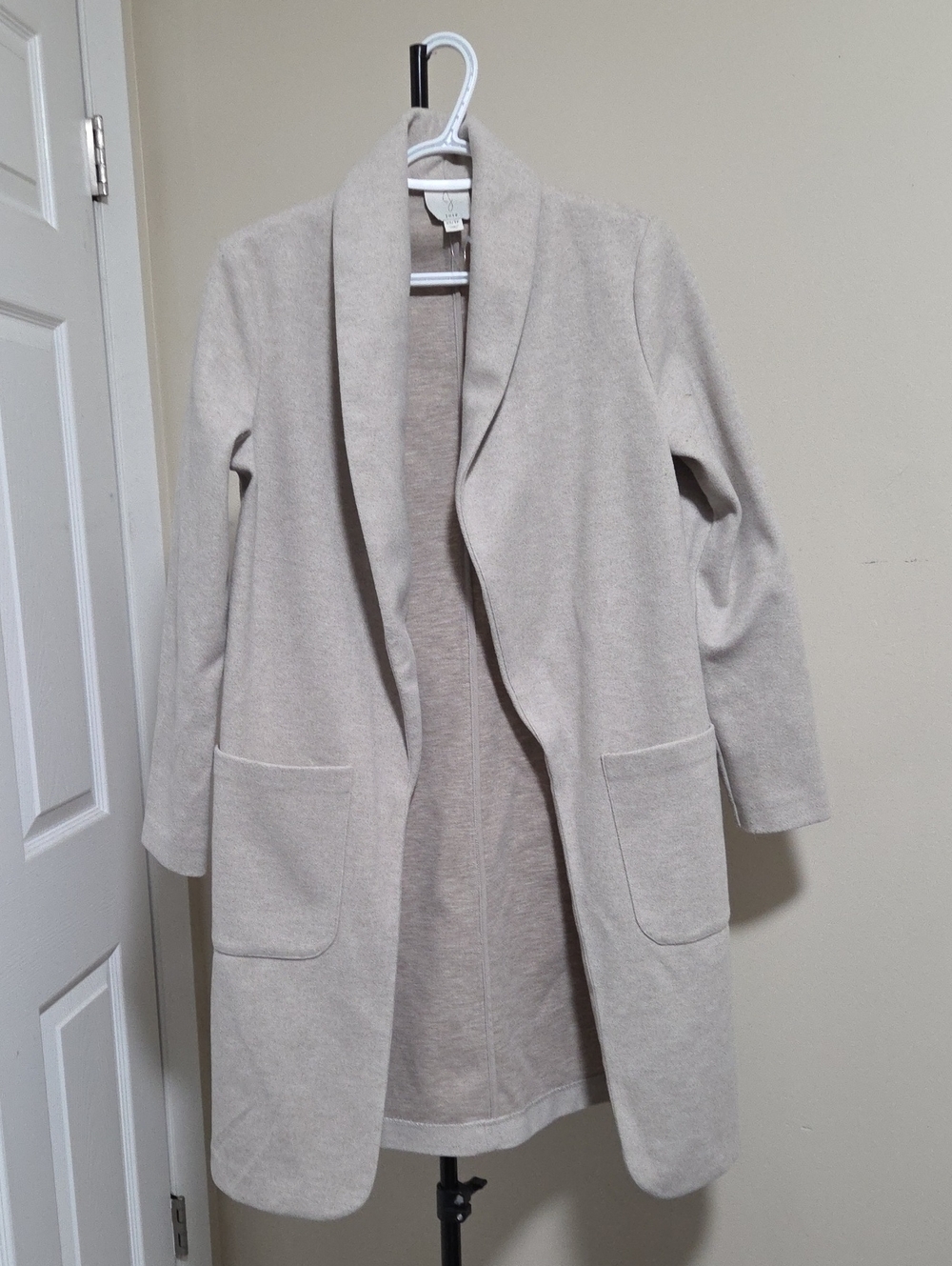 Joey Cream Open-Front Shawl Collar Trench Coat